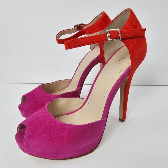 BCBGeneration Shoes - BCBGeneration Women's Orange & Purple Suede Peep Toe Stiletto Heels Size 9B
